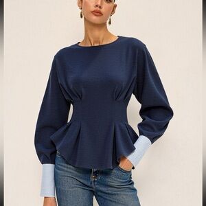 NWT Round Neck Balloon Sleeve Peplum Sweatshirt